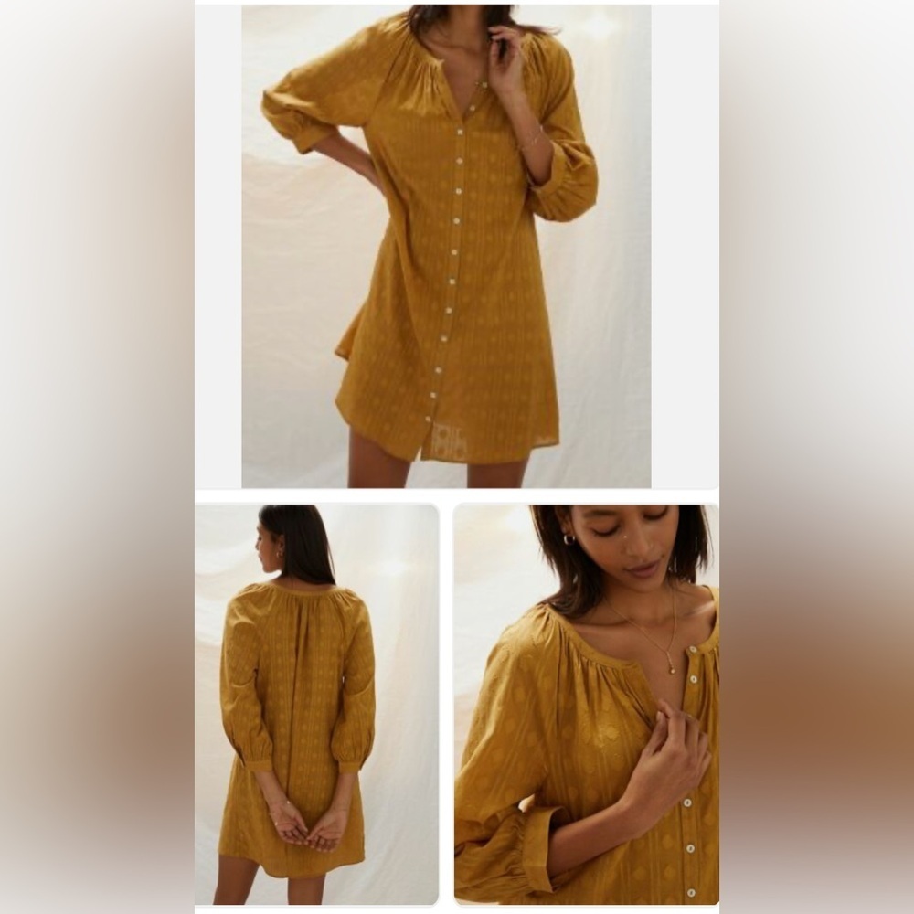 Anthropologie Golden Button-Front Mini Dress